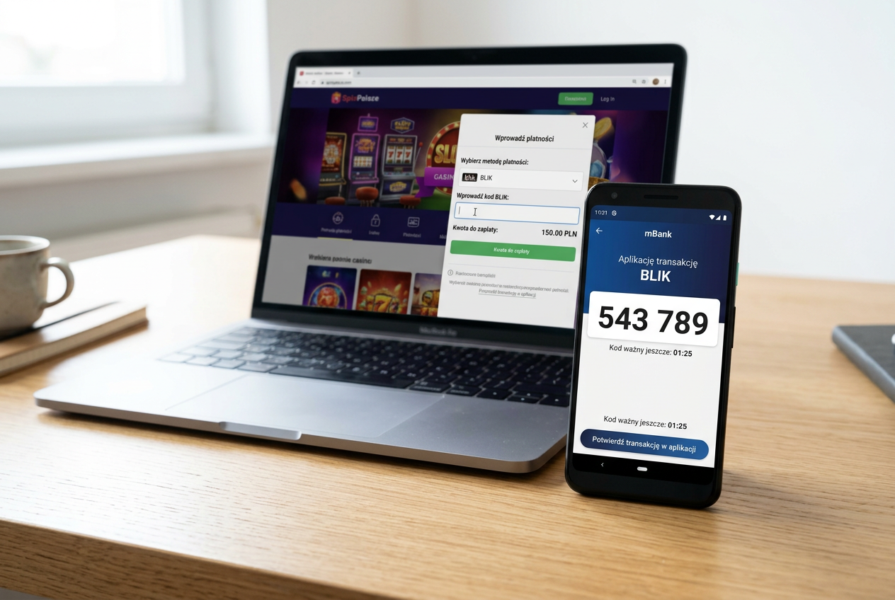 Gracz korzystający z aplikacji bankowej do płatności BLIK w kasynie